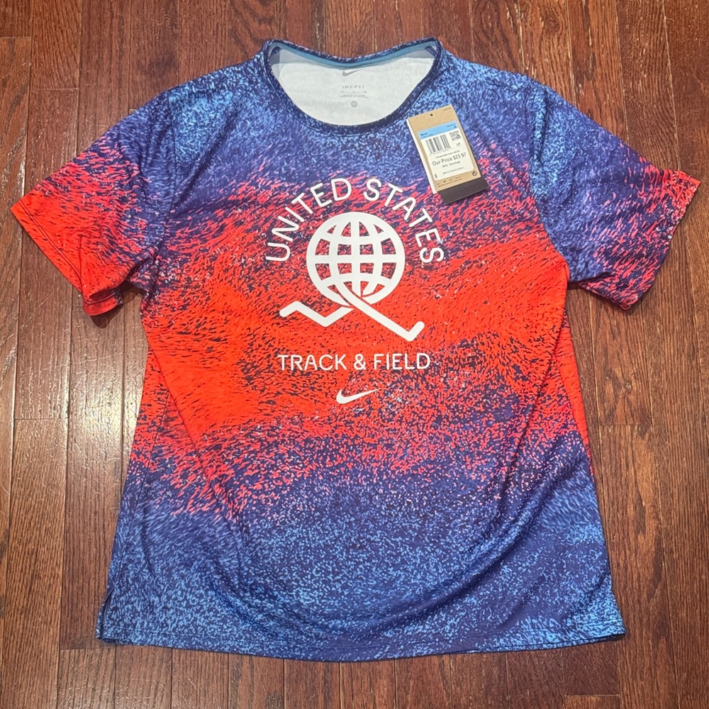 Nike Mens Red and Blue Track & Field Tee with UPF 40
